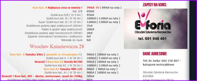 Cennik nauki jazdy OSK Euforia na Kniaziewicza 28 Cennik nauki jazdy OSK Euforia na Kniaziewicza 28