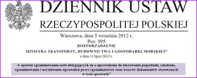 Rozporządzenie o szkoleniu kierowców z 2012 roku Rozporządzenie o szkoleniu kierowców z 2012 roku
