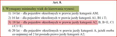 Prawo jazdy A2 od wieku 18 lat