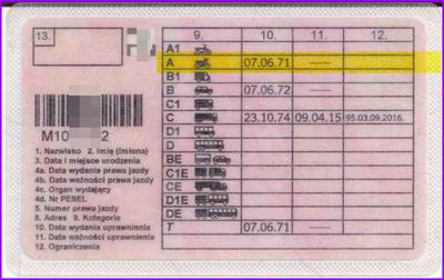 Prawo jazdy  kat. A na motor