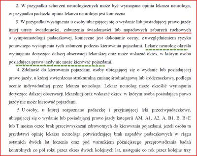 Zasady oceny padaczki u kierowcy