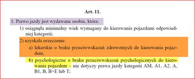 Warunek badań lekarskich i psychologicznych do prawa jazdy