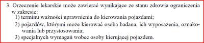 Ograniczenia orzeczenia lekarskiego kierowców