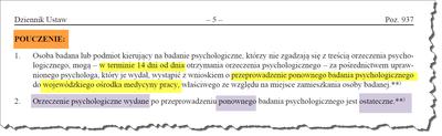 Pouczenie na orzeczeniu psychologicznym kierowców