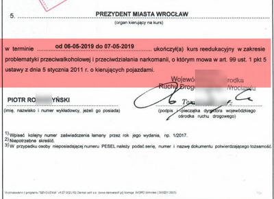 Zaświadczenie o ukończeniu kursu Reedukacyjnego