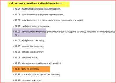 Różne kody ograniczeń dla osób niepełnosprawnych