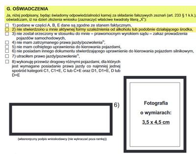 Oświadczenia we wniosku na prawo jazdy