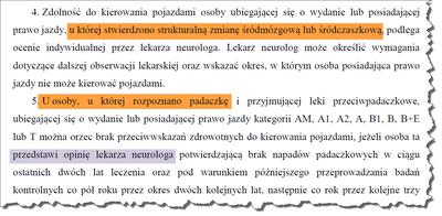 Zasady oceny zmian śródmózgowych oraz padaczki: do prawa jazdy