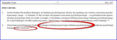 Pouczenie orzeczenia psychologicznego transportu