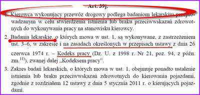 Badania kierowców zawodowych art 39j Ustawy o transporcie drogowym