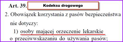 Podstawa prawna Orzeczenia zwalniającego z pasów bezpieczeństwa