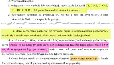 Padaczka a prawo jazdy zawodowe - norma prawna