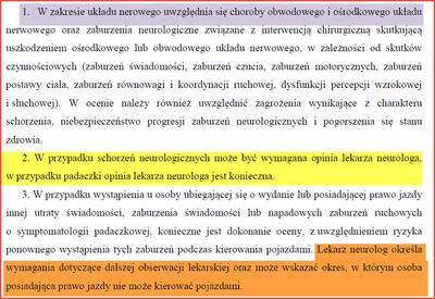 Zasady oceny schorzeń neurologiczych do prawa jazdy