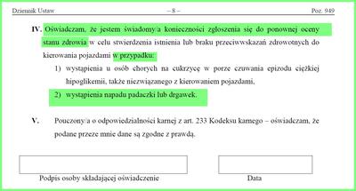 Oświadczenie o padaczce kandydata na prawo jazdy