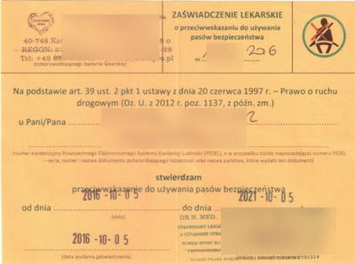 Nowy wzór orzeczenia na pasy bezpieczeństwa