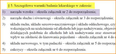 Fragment rozporządzenia ministra zdrowia o badaniu wzroku do prawka