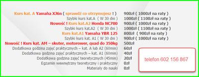 Aktualna cena kursu na motocykl   602 156 867