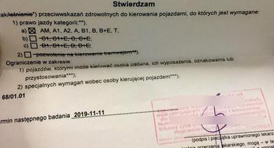 Kod 68 Pozytywne orzeczenie na prawo jazdy 