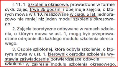 Szkolenie okresowe trwa 35 godzin