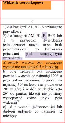 Normy widzenia przestrzennego na kategorię B prawa jazdy