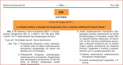 Zmiana ustawy o transporcie drogowym