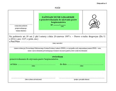Zwolnienie kierowcy z obowiązku jazdy w pasach bezpieczeństwa